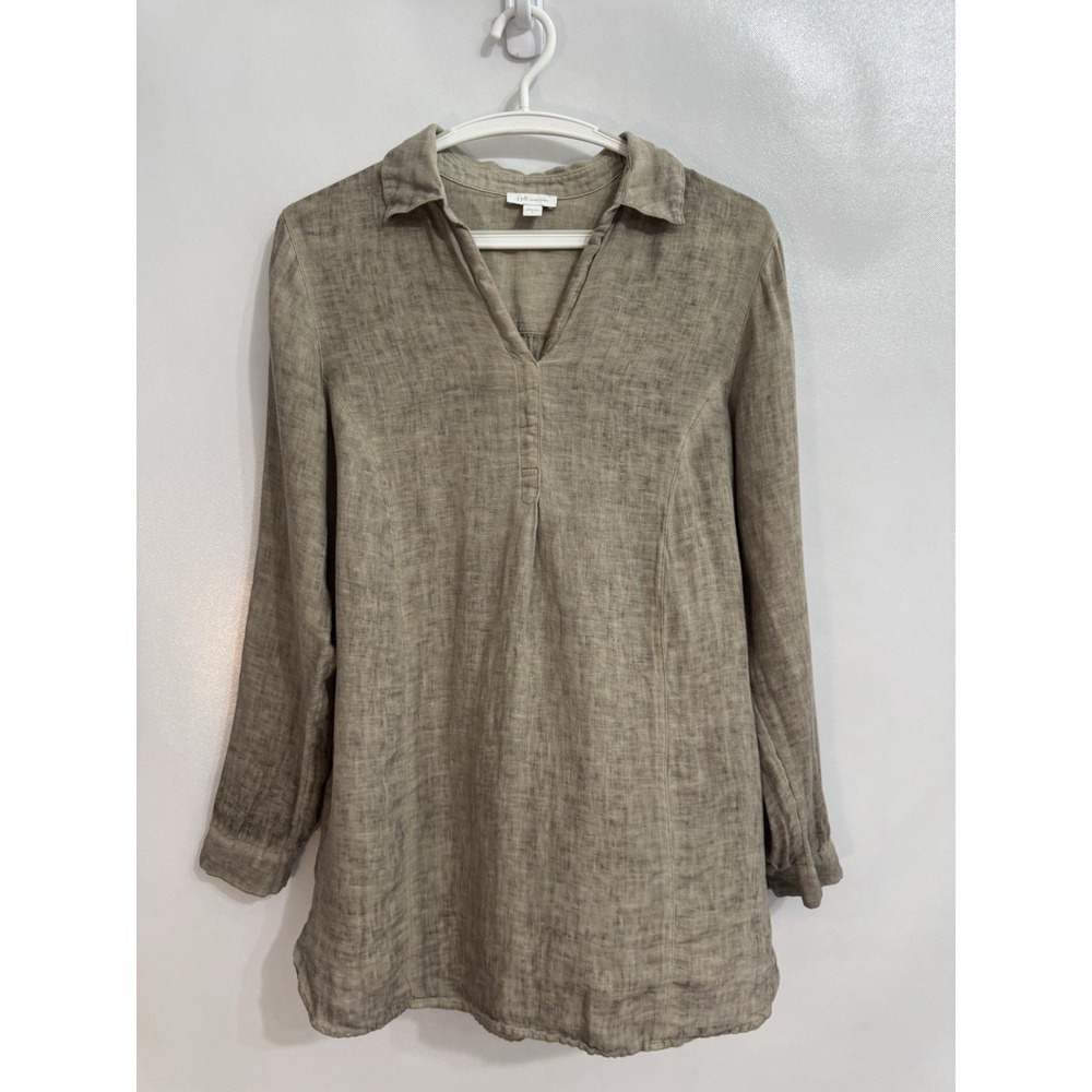J. Jill Love Linen Size Small Sunwashed Green Popover Tunic Top Summer Fall
